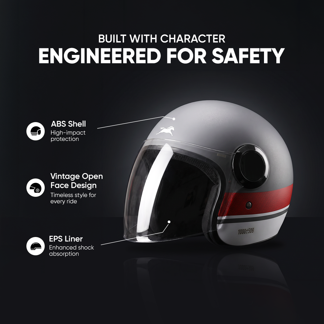 TVS Silk Route Helmet for Men & Women | Vintage Open Face Helmet with Clear Visor | ISI & DOT Certified | ABS Shell | EPS Liner | Retro Stylish Helmet for City & Highway Riding
